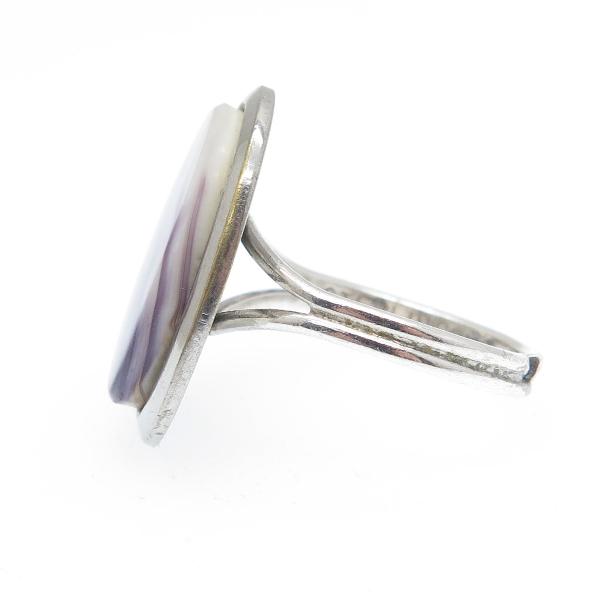 925 Sterling Silver Vintage Real Purple & White MOP Adjustable Ring Size 6