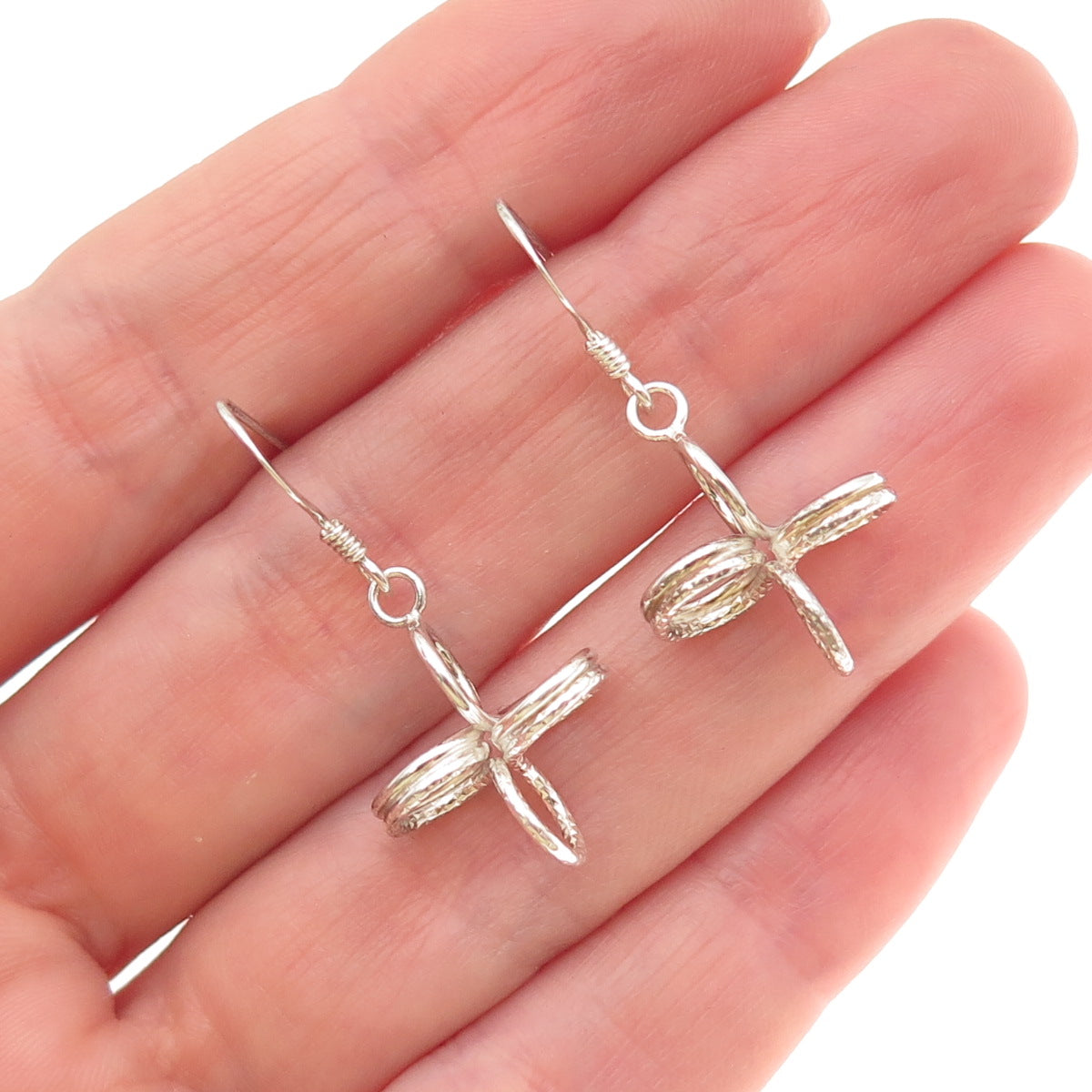 925 Sterling Silver Vintage Modernist Spiral Cross Dangle Earrings