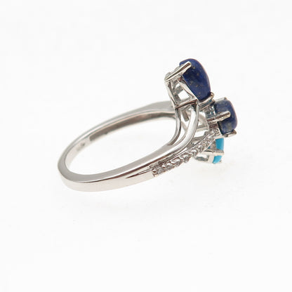 Chuck Clemency 925 Sterling Silver Real Turquoise Lapis & C Z Bypass Ring Size 8