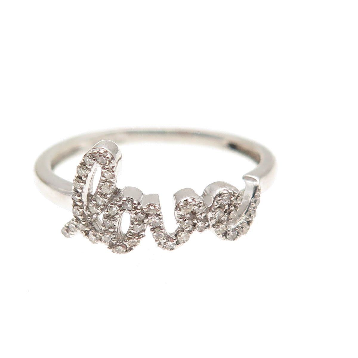 925 Sterling Silver Real Round-Cut Diamond Love Ring Size 7