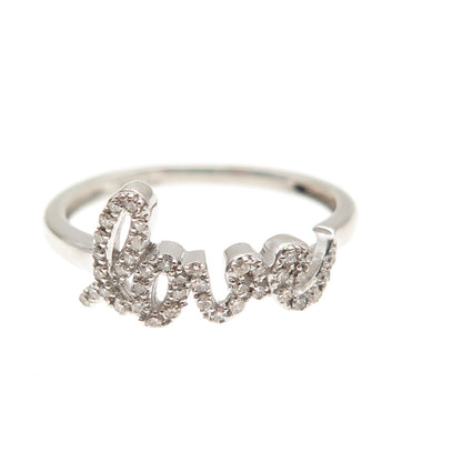925 Sterling Silver Real Round-Cut Diamond Love Ring Size 7