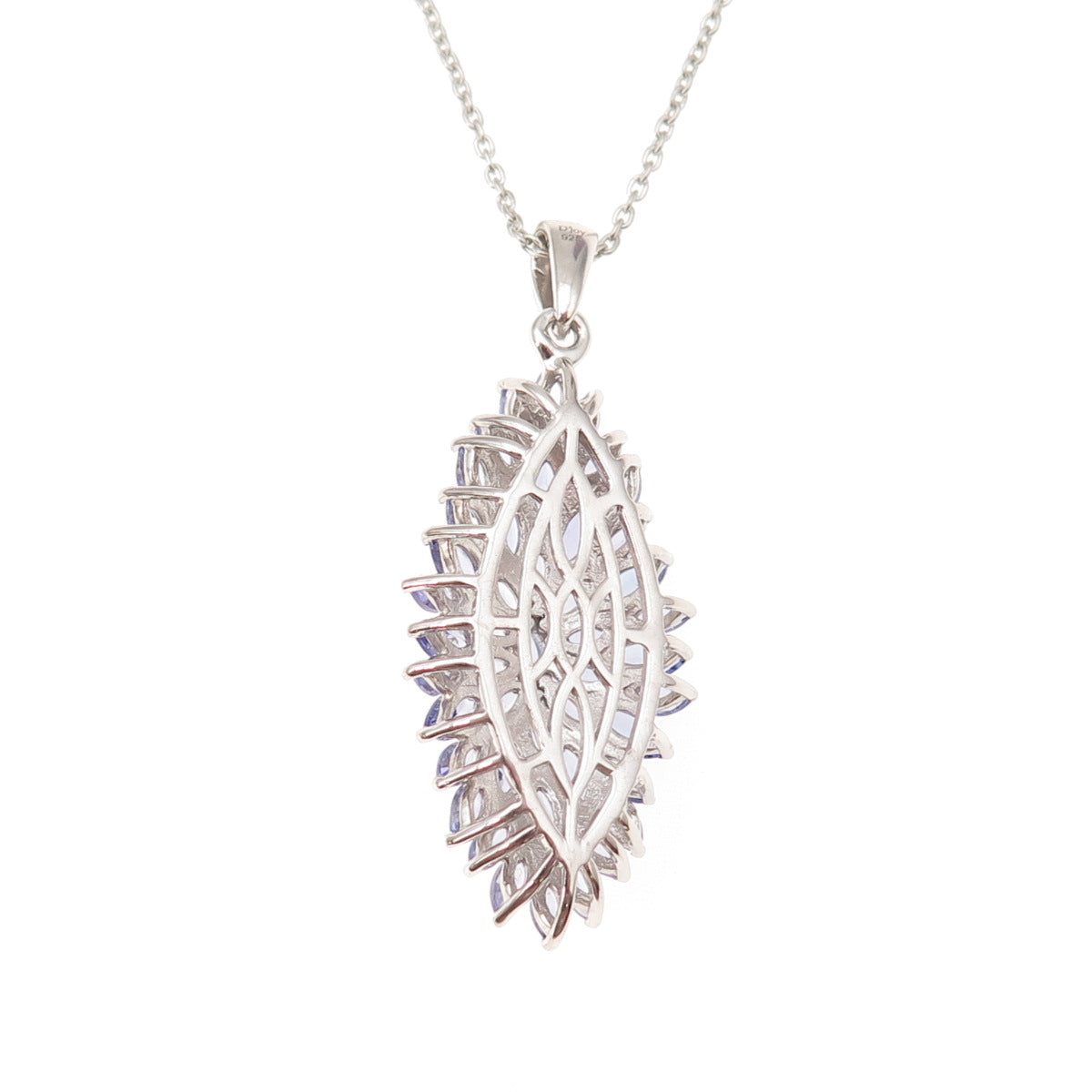 D'Joy 925 Sterling Silver Real Marquise-Cut Tanzanite Cable Chain Necklace 20"