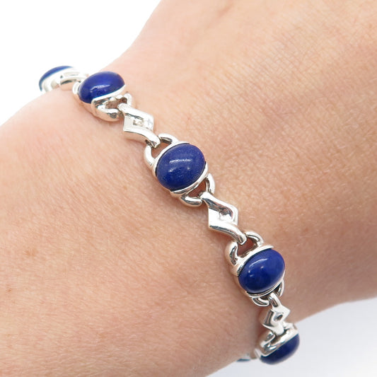 MICHELLE ALBALA 925 Sterling Silver Vintage Real Lapis Modernist Bracelet 7.25"