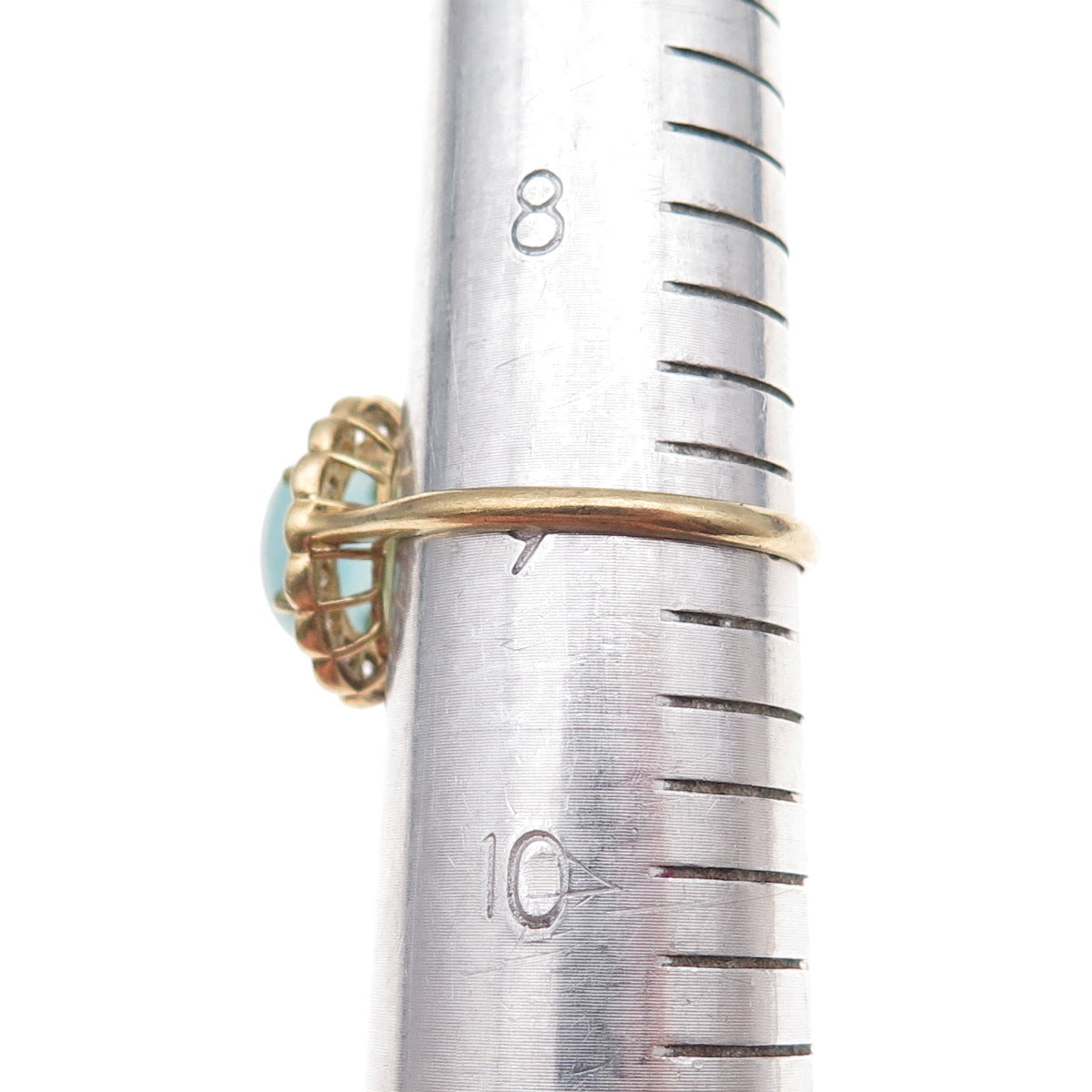 925 Sterling Silver Gold Plated Real Aquamarine & C Z Ring Size 9