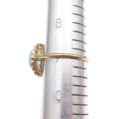 925 Sterling Silver Gold Plated Real Aquamarine & C Z Ring Size 9