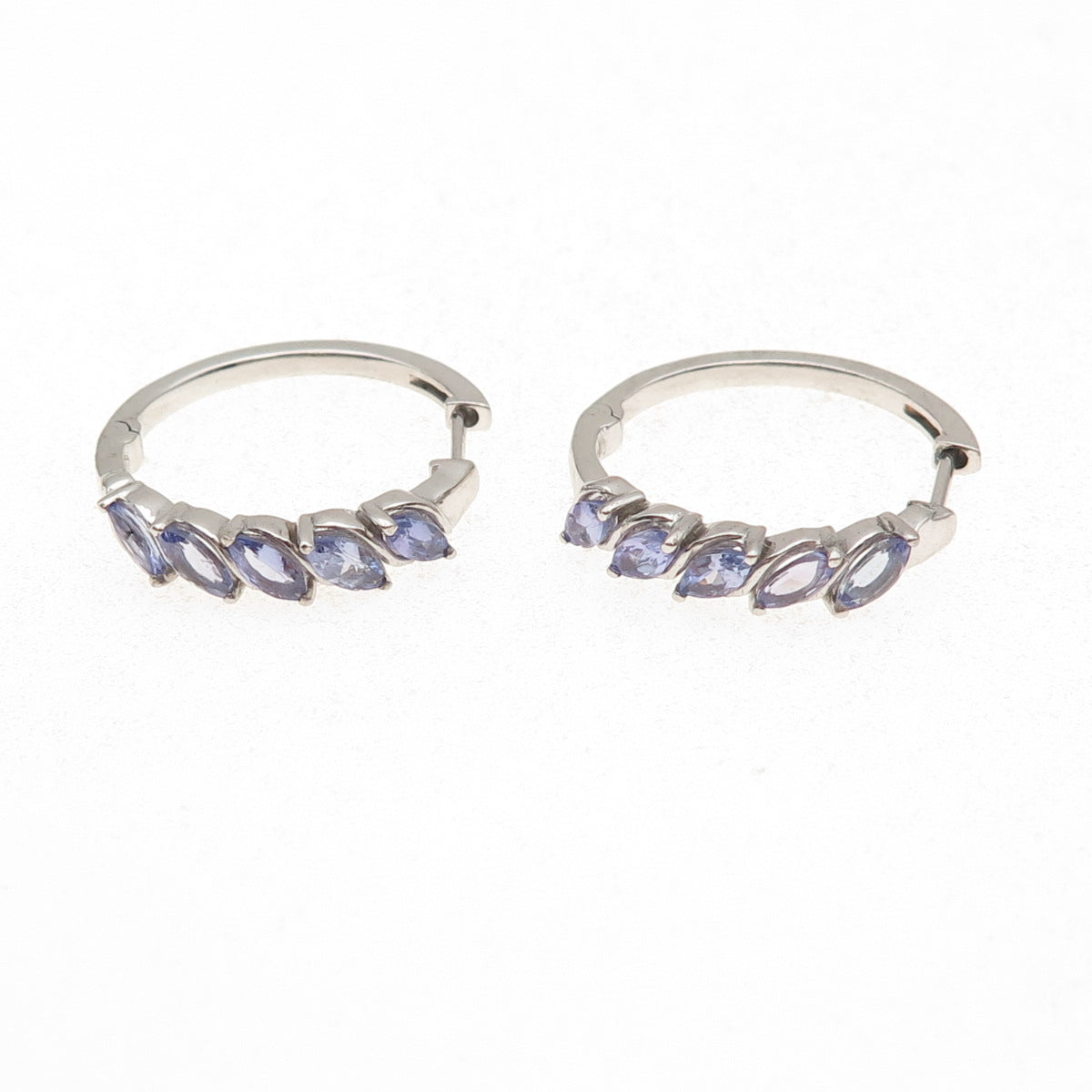 D'Joy 925 Sterling Silver Real Marquise-Cut Tanzanite Hoop Earrings