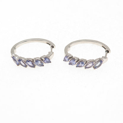 D'Joy 925 Sterling Silver Real Marquise-Cut Tanzanite Hoop Earrings