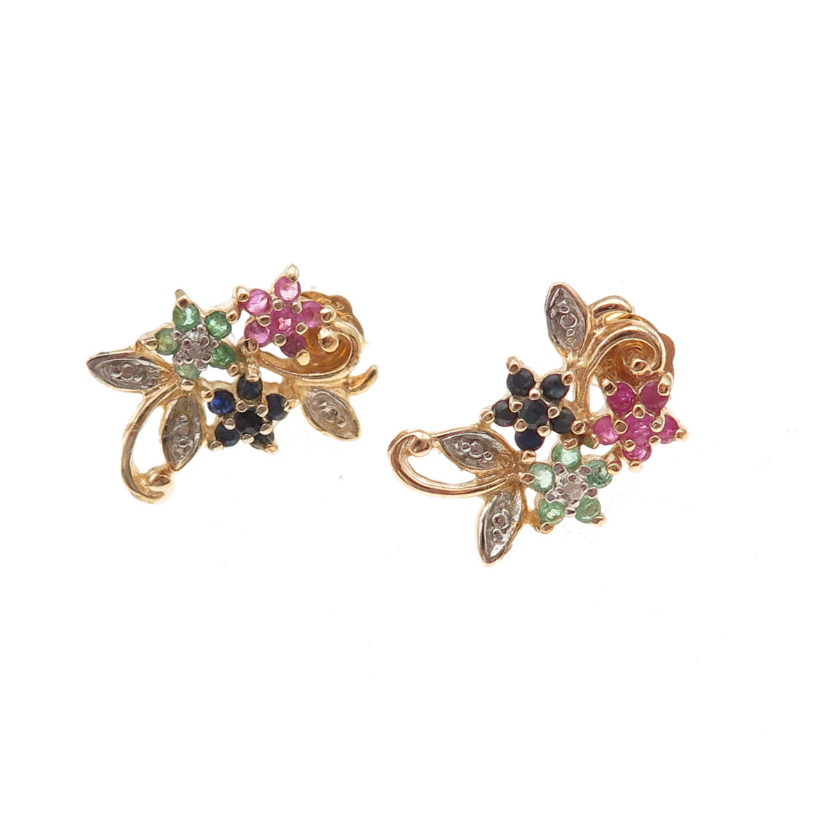 Ross Simons 925 Sterling Gold Plated Vintage Real Sapphire Ruby Emerald Earrings