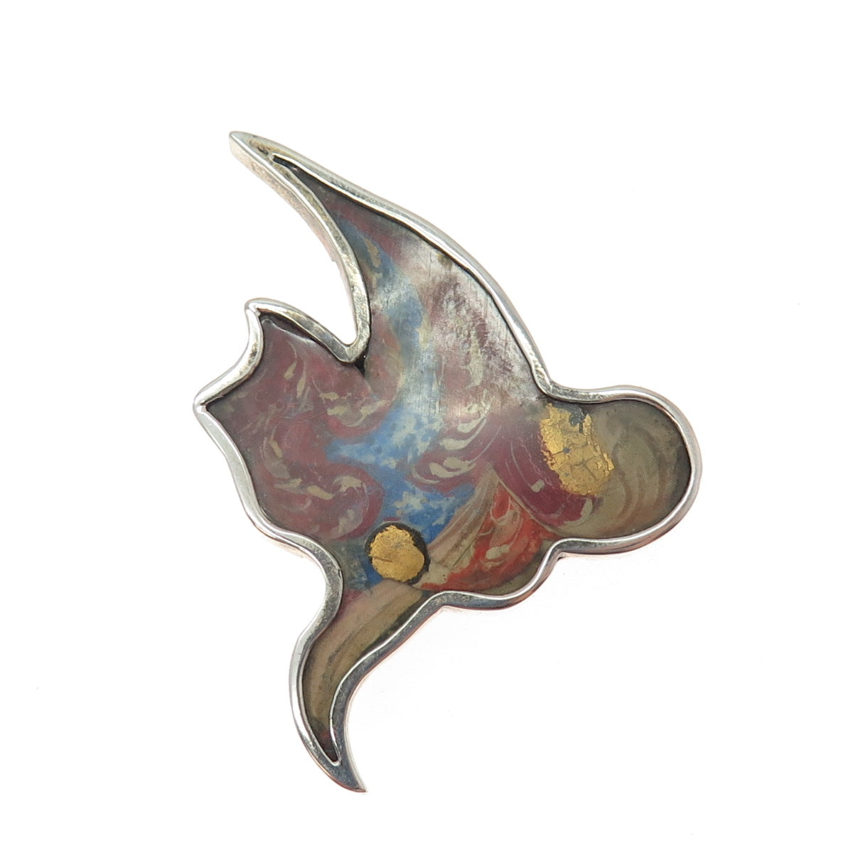 800 Silver Gold Plated Antique Art Deco Enamel Abstract Bird Pin Brooch