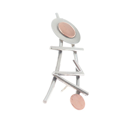925 Sterling Silver 2-Tone Vintage Modernist Pin Brooch