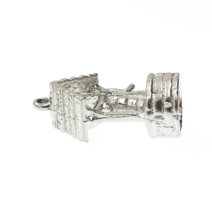 925 Sterling Silver Antique Art Deco Water Well 3D Charm Pendant