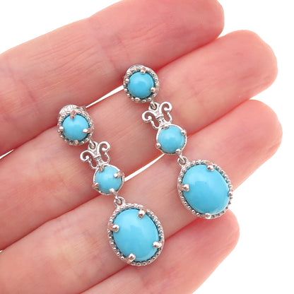 Chuck Clemency Sterling Silver Real Sleeping Beauty Turquoise Dangle Earrings