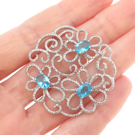 925 Sterling Silver Real Diamond & Apatite Floral Slide Pendant