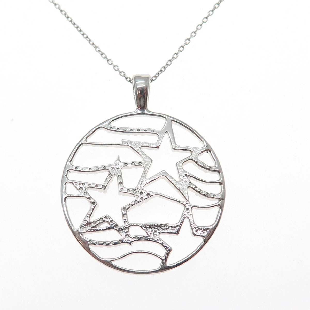 925 Sterling Silver Real Diamond Star Celestial Cable Chain Necklace 16-18"