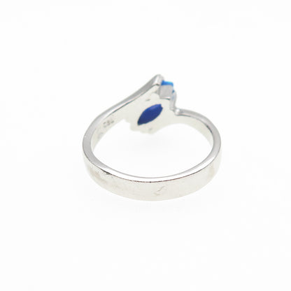 925 Sterling Silver Vintage Real Marquise-Cut Opal Bypass Ring Size 6.75