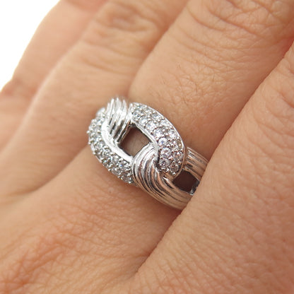 SAI 925 Sterling Silver Round-Cut C Z Chain Link Ring Size 7