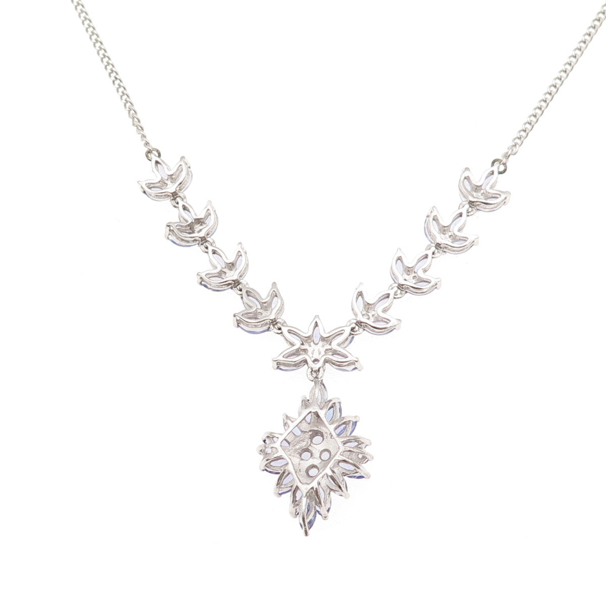 925 Sterling Silver Real Tanzanite Floral Cuban Chain Necklace 18"