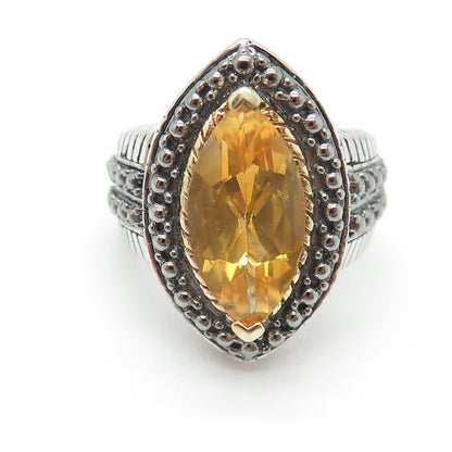 FADI 925 Sterling Silver Real Marquise-Cut Citrine Oxidized Ring Size 7.25