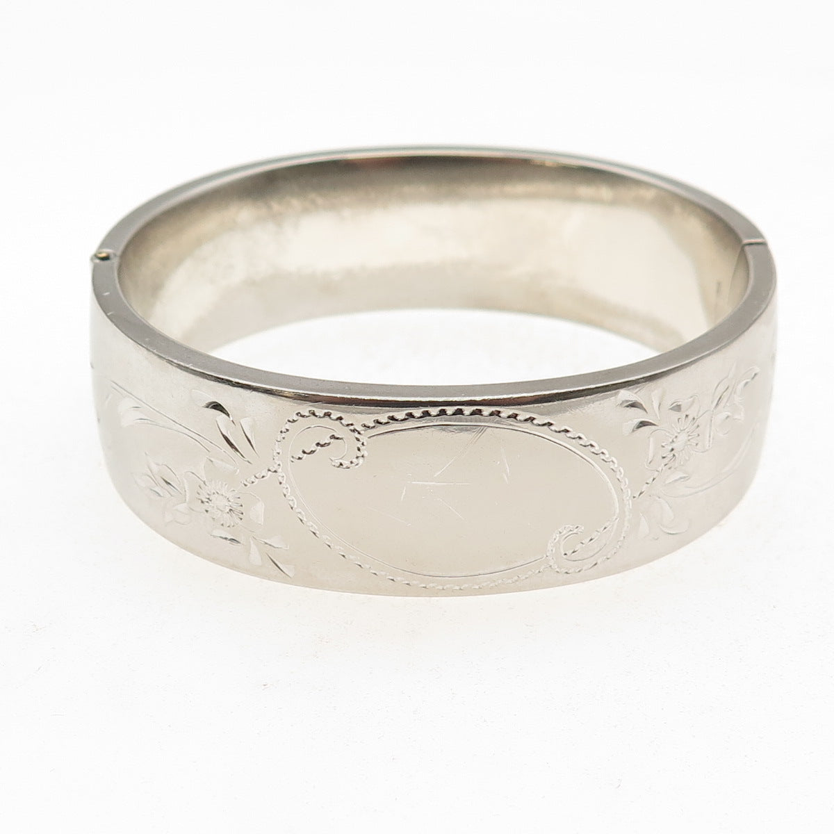 Carl Art 925 Sterling Silver Antique Art Deco Floral Bangle Bracelet 7.25"