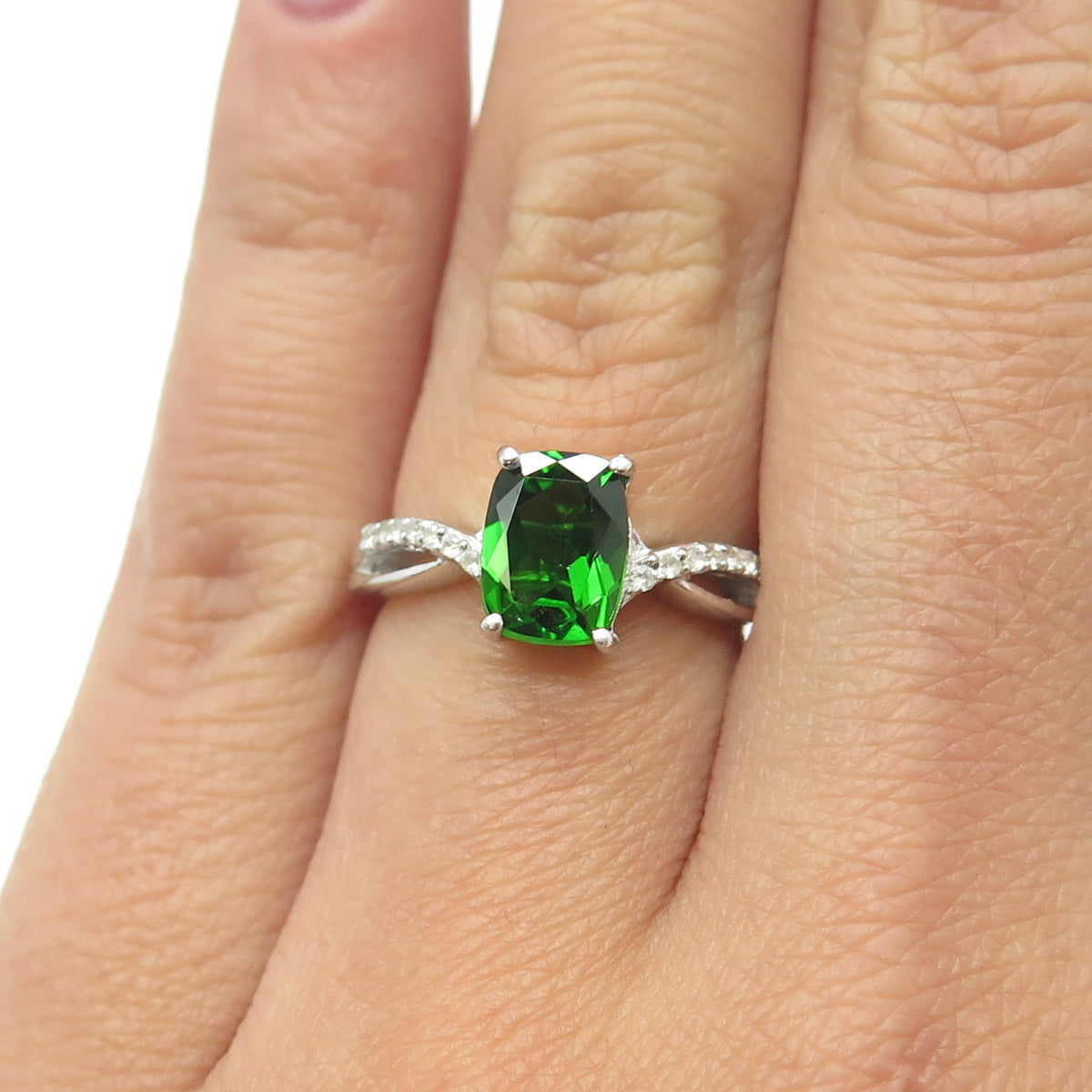 CHUCK CLEMENCY 925 Sterling Silver Real White Topaz & Peridot Gem Ring Size 5