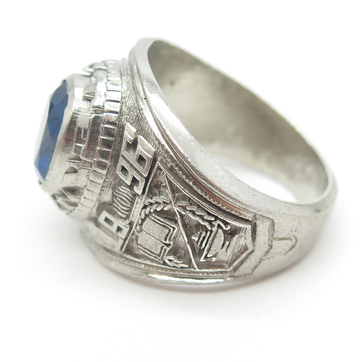 REED & CO Sterling Vintage 1996 Lab-Created Sapphire Totten School Ring Size 8.5