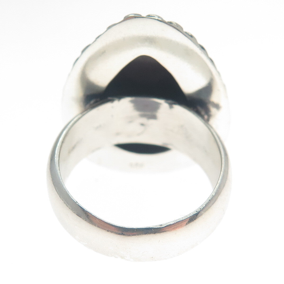 925 Sterling Silver Vintage Real Pear-Cut Tiger Eye Oxidized Ring Size 8.5