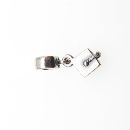 PANDORA 925 Sterling Silver Graduation Hat Oxidized Dangle Slide Charm