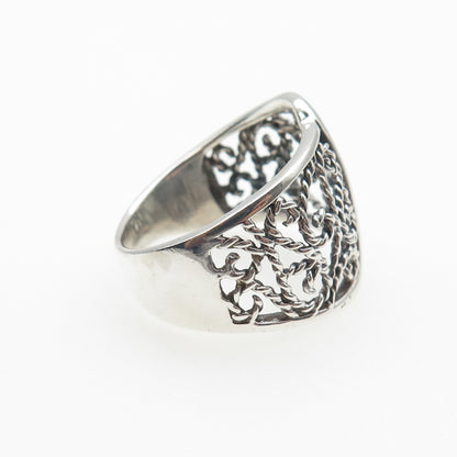 925 Sterling Silver Vintage Modernist Filigree Oxidized Ring Size 8