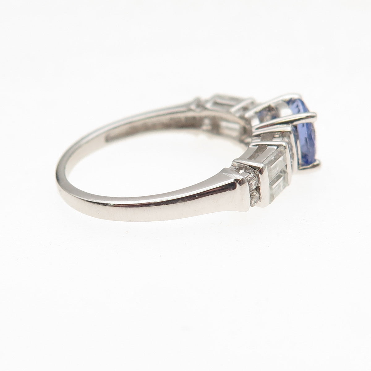 925 Sterling Silver Real Round-Cut Iolite & White Topaz Ring Size 8