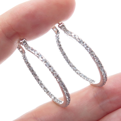 925 Sterling Silver Round-Cut C Z In & Out Hoop Earrings