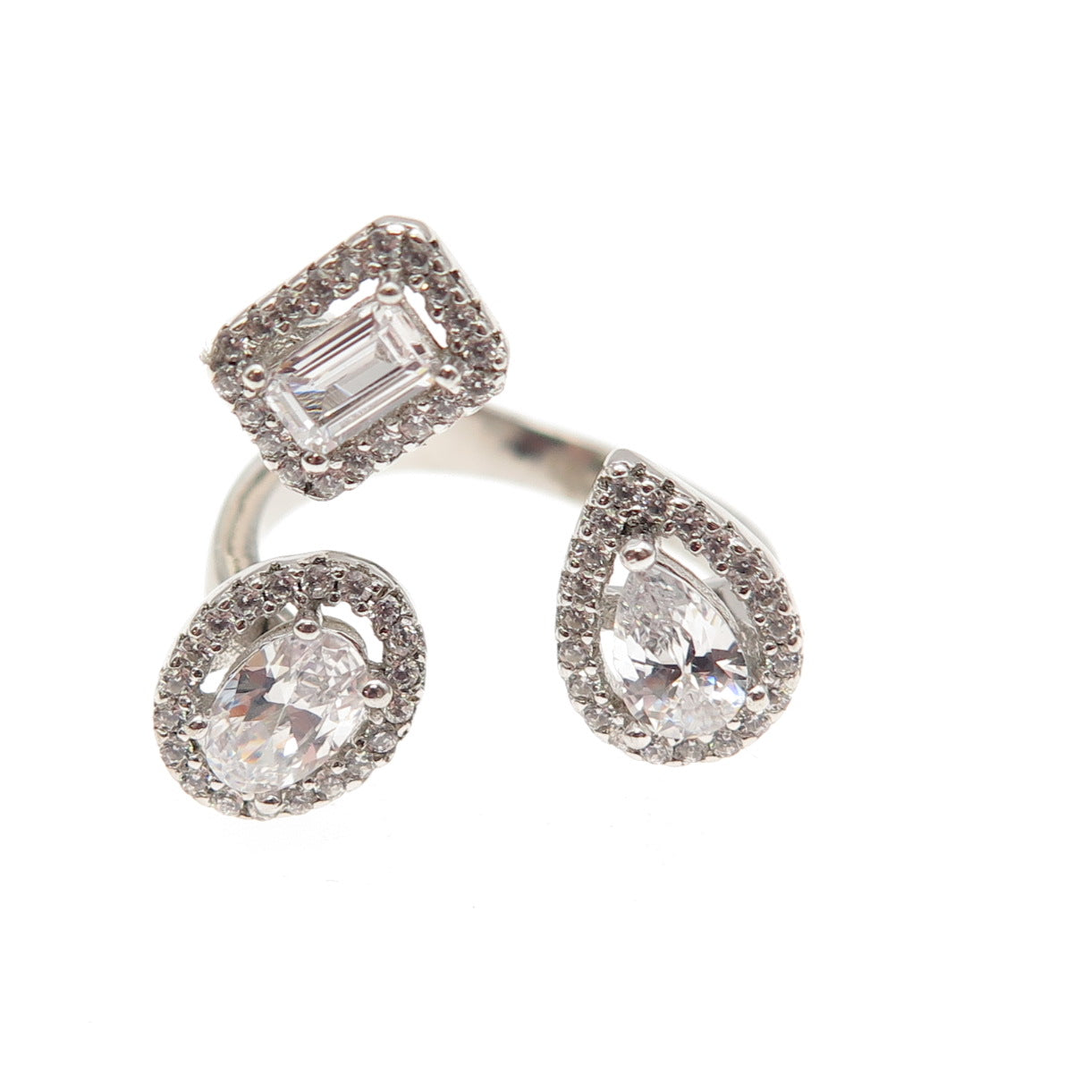925 Sterling Silver Multi-Cut C Z Adjustable Ring Size 6