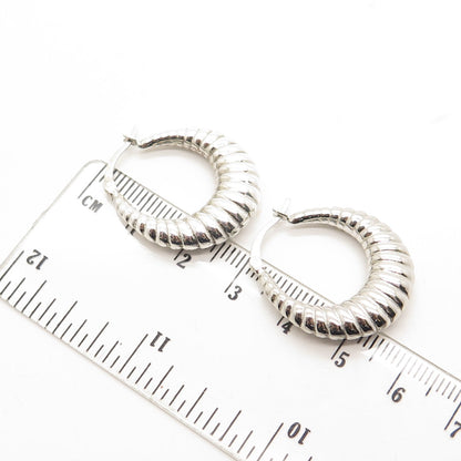 HANIN 925 Sterling Silver Ribbed Hinged Hoop Earrings