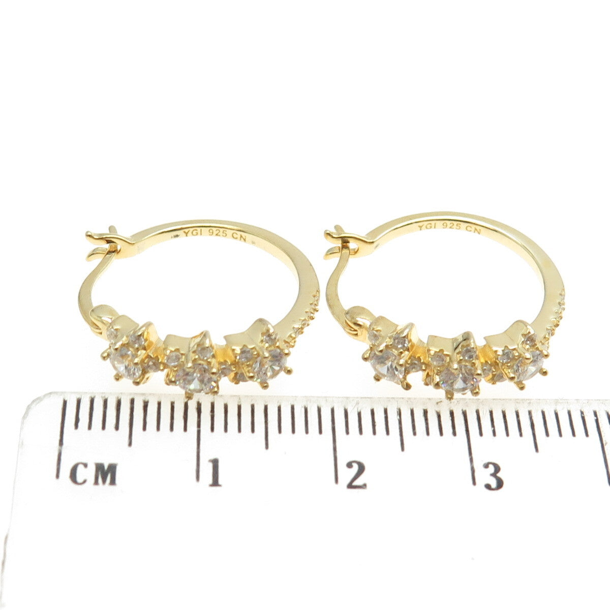 925 Sterling Silver Gold Plated Round-Cut C Z Floral Hoop Earrings