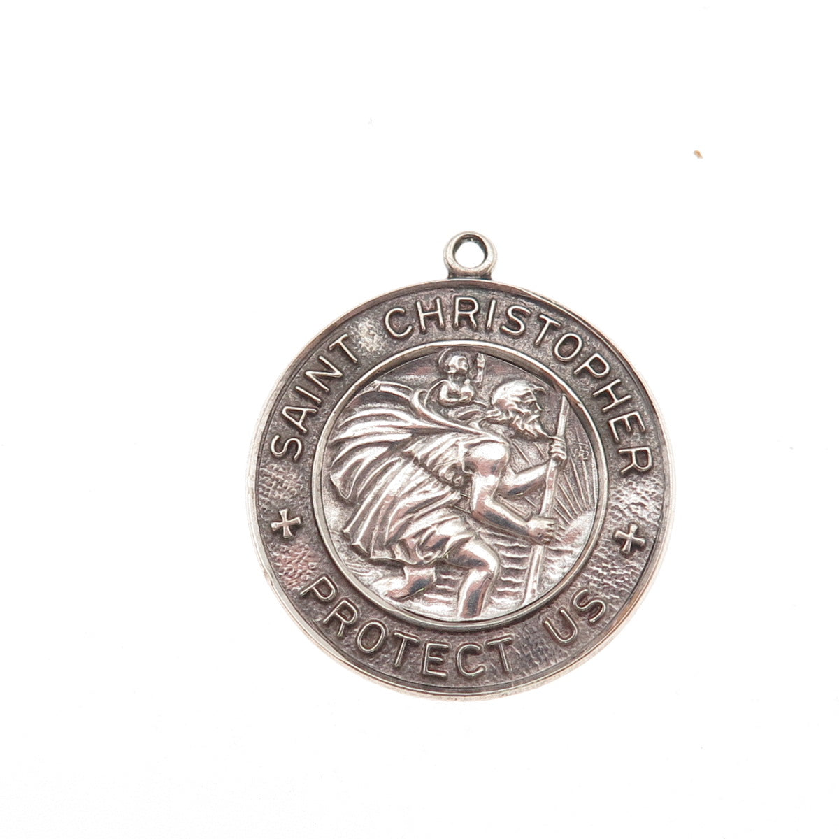 925 Sterling Silver Vintage St. Christopher Religious Oxidized Charm Pendant