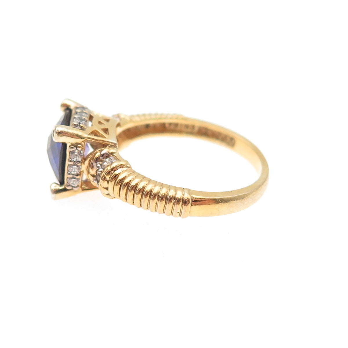 925 Sterling Silver Gold Plated Purple & White C Z Ring Size 7