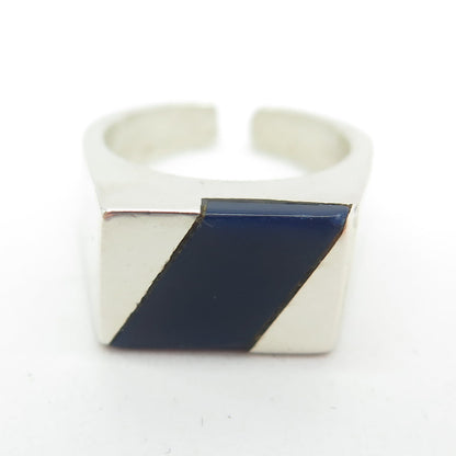 925 Sterling Silver Enamel Modernist Adjustable Ring Size 4.5