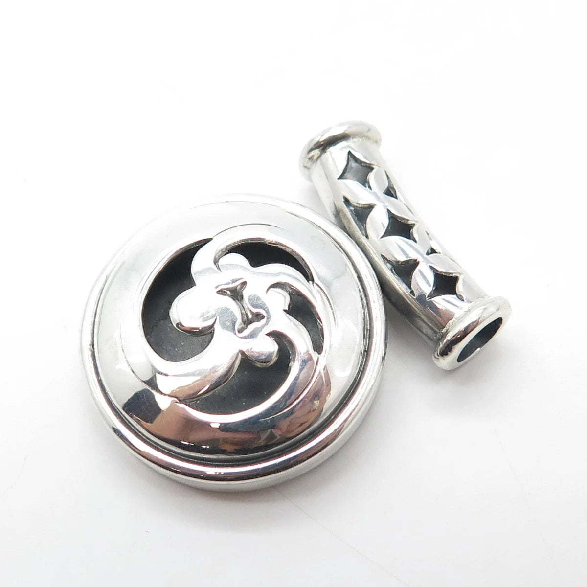 925 Sterling Silver Vintage ATI Floral Modernist Slide Pendant