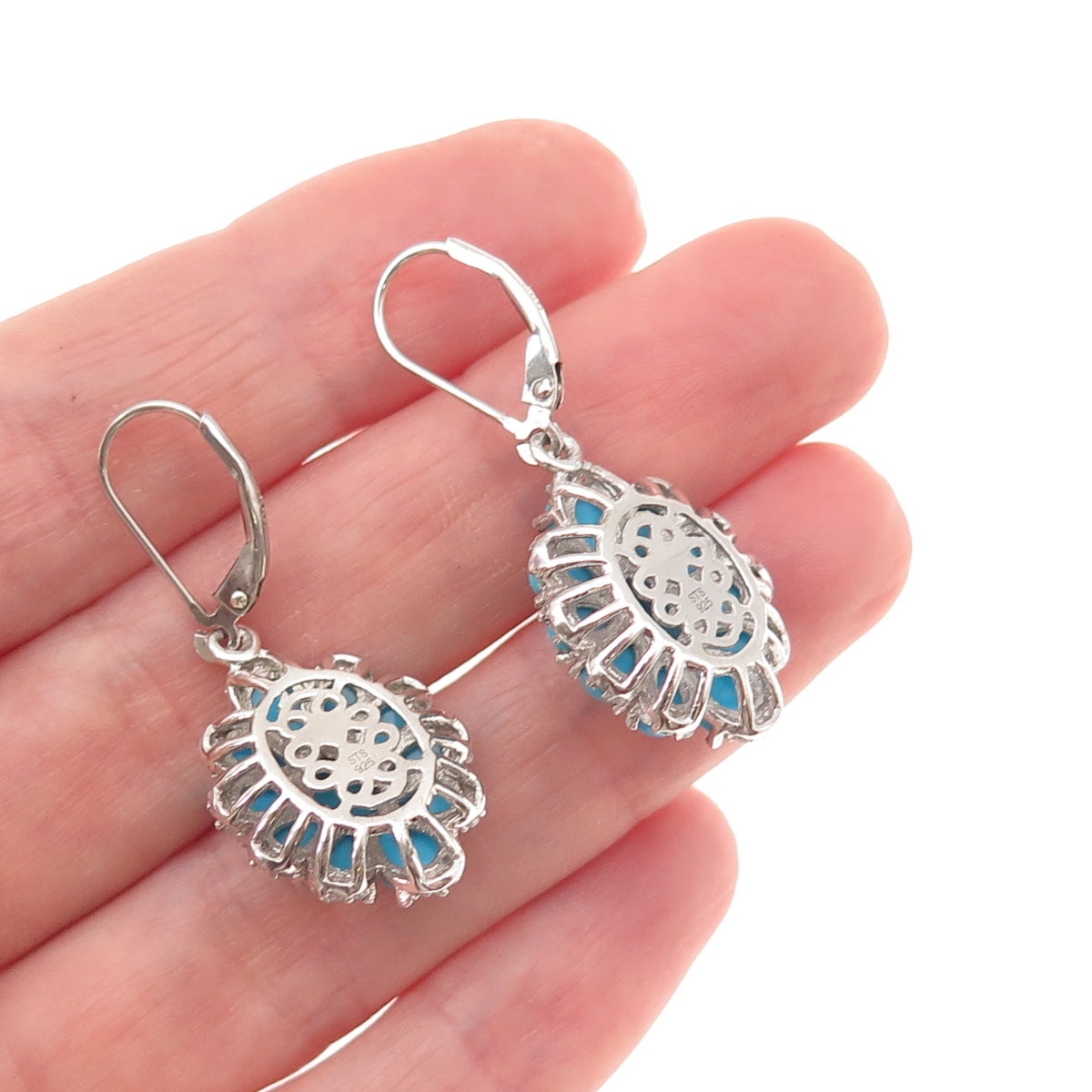 Chuck Clemency 925 Sterling Real Sleeping Beauty Turquoise White Topaz Earrings