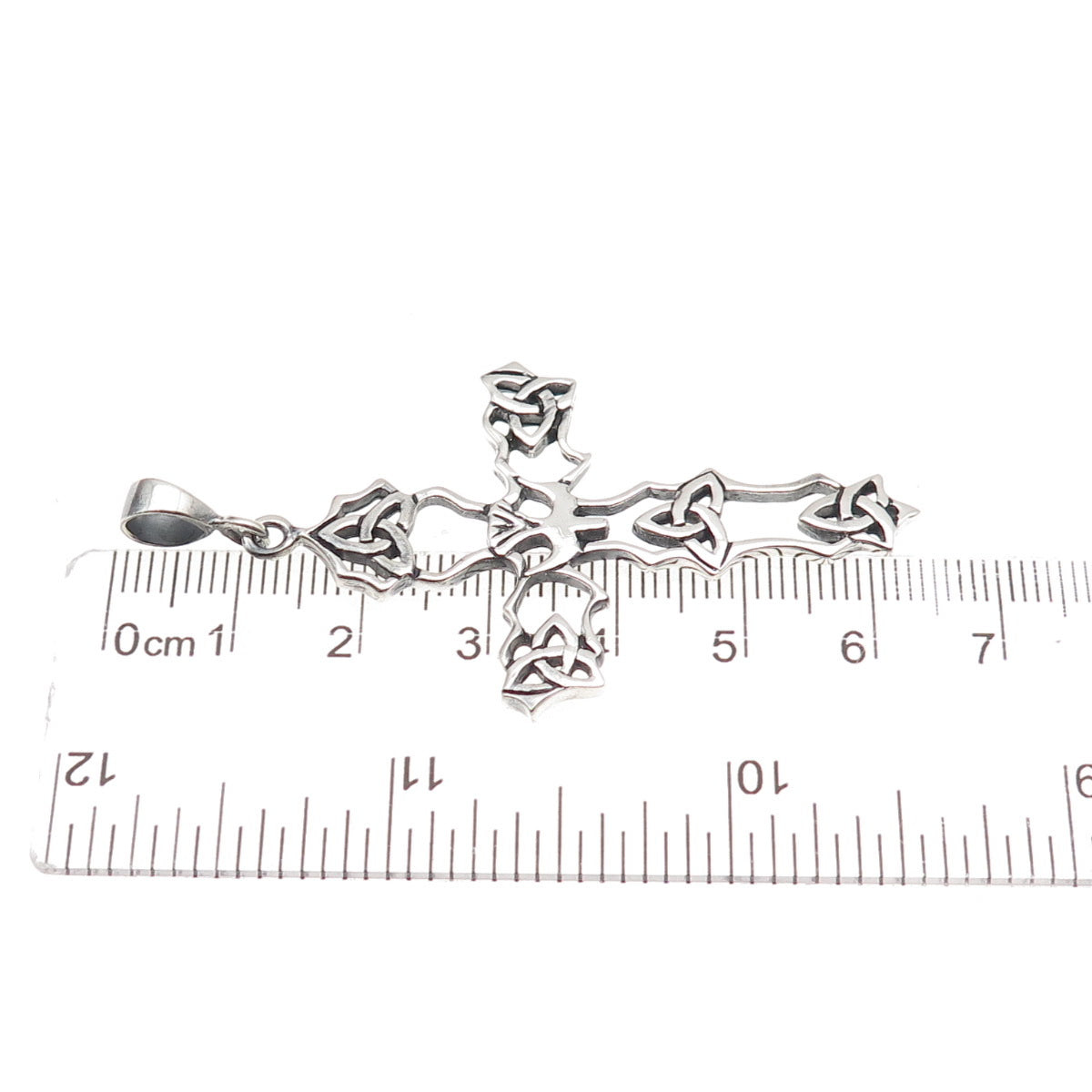 925 Sterling Silver Vintage Faith Abounds Trinity Cross Oxidized Charm Pendant