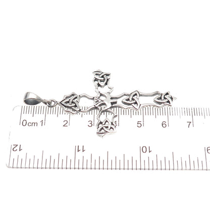 925 Sterling Silver Vintage Faith Abounds Trinity Cross Oxidized Charm Pendant
