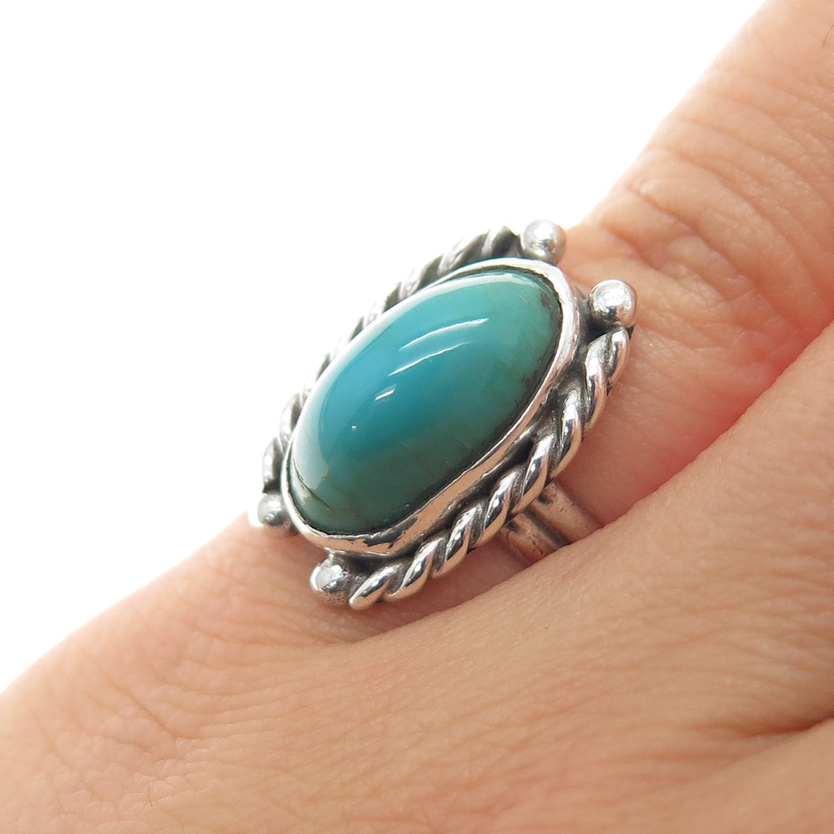 Old Pawn 925 Sterling Silver Vintage PG Navajo Kingman Turquoise Ring Size 5.25