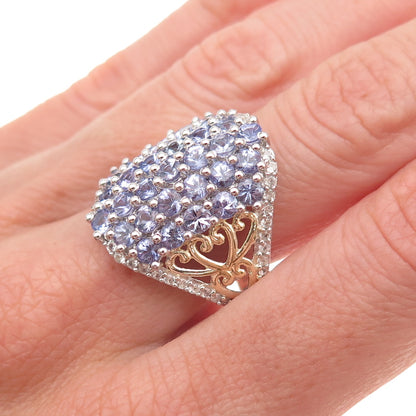Chuck Clemency 925 Sterling Silver 2-Tone Real Tanzanite White Topaz Ring Size 8