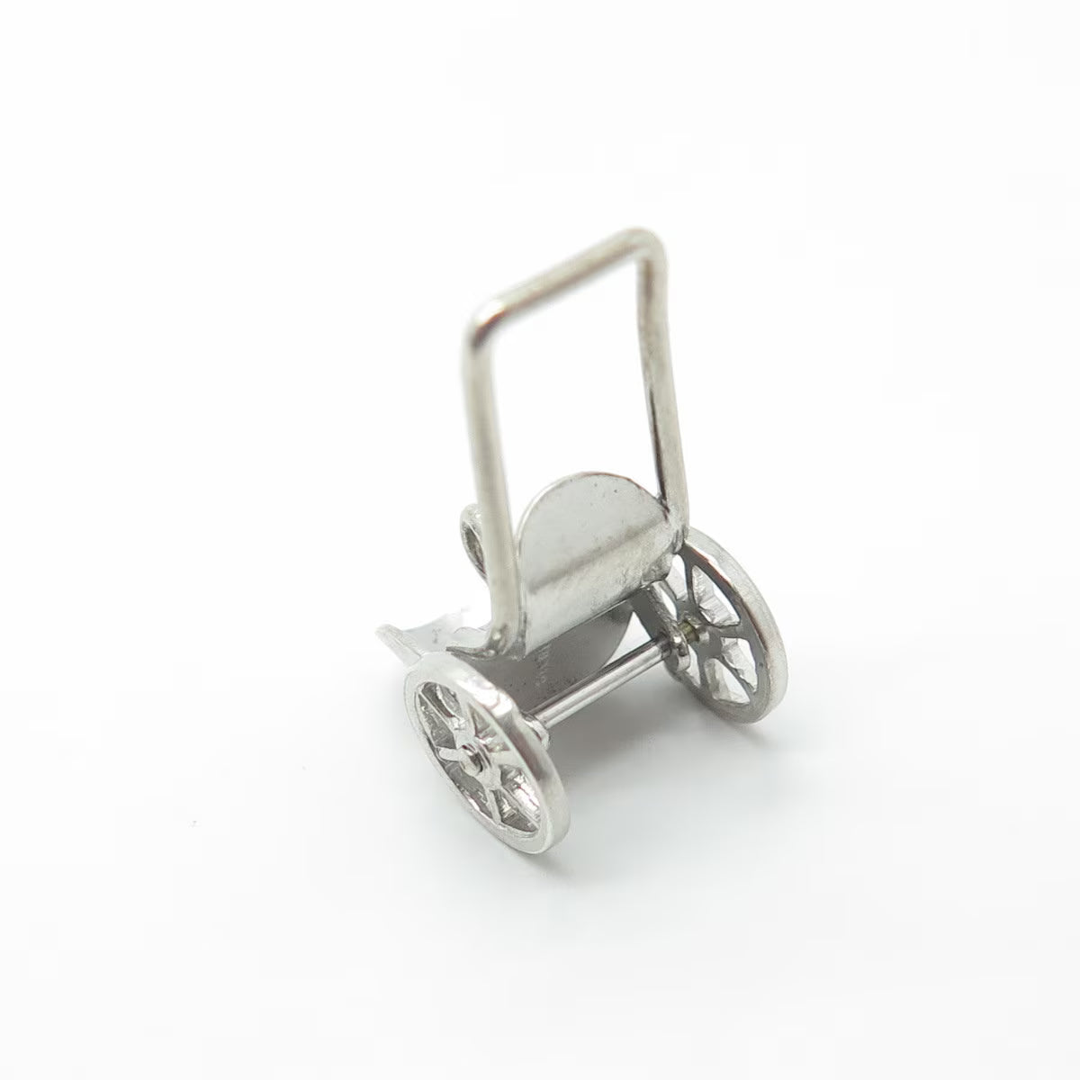 925 Sterling Silver Antique Art Deco Wheeled Cart Moveable 3D Charm Pendant