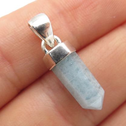 925 Sterling Silver Vintage Real Milky Aquamarine Amulet Charm Pendant