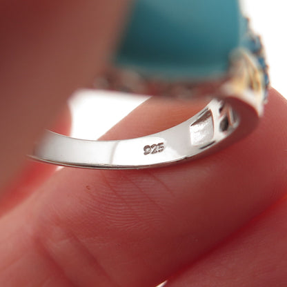 Chuck Clemency 925 Sterling Silver 2-Tone Real Turquoise Apatite Ring Size 8.25