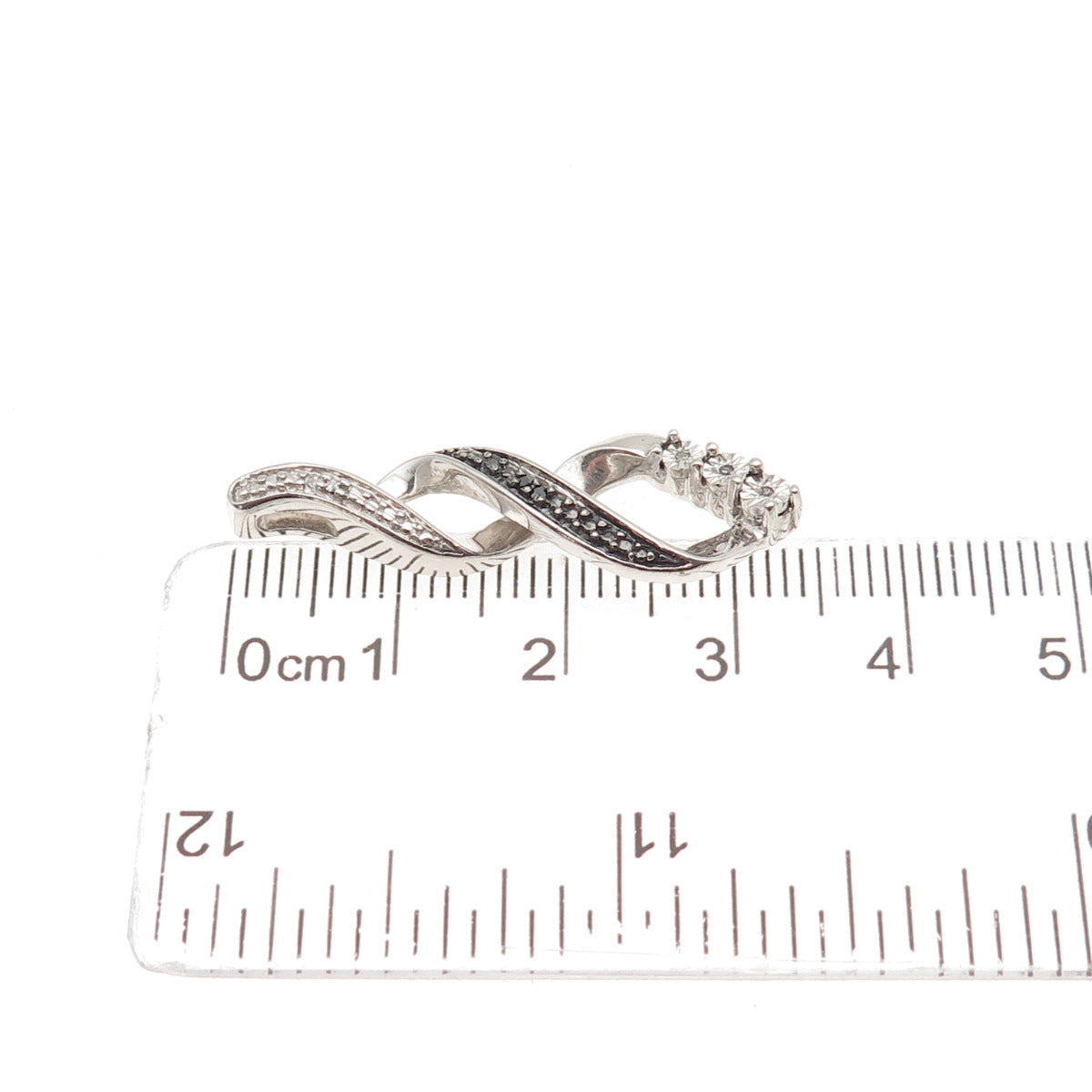 925 Sterling Silver Real Black & White Diamond Twisted Slide Charm Pendant