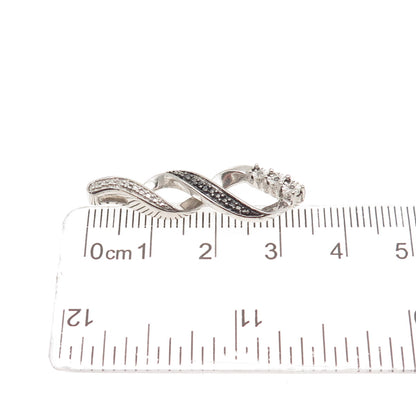925 Sterling Silver Real Black & White Diamond Twisted Slide Charm Pendant