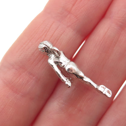 925 Sterling Silver Vintage Female Bowler 3D Mini Charm Pendant