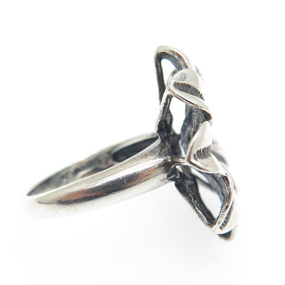 AE ART'S ELEGANCE 925 Sterling Silver 2-Tone Vintage Flower Ring Size 7.25