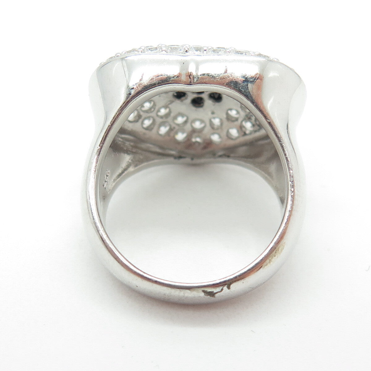 925 Sterling Silver Real Round-Cut Black Spinel & C Z Heart Ring Size 7.5